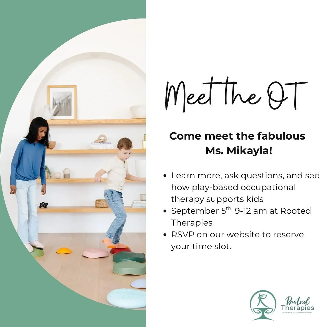 ✨ Meet the OT! ✨
We&rsquo;re so excited to introduce Ms. Mikayla, our wonderful Occupational Therapist at Rooted Therapies! 🌱💚

Come join us to:
🌟Learn what occupational therapy is all about
🌟 Explore how OT supports sensory processing, fine moto