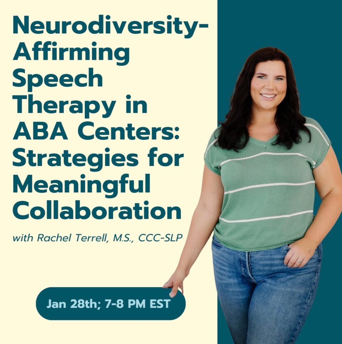 I&rsquo;m excited to share that I&rsquo;ll be speaking @abaspeechbyrose about providing neuro-affirming speech therapy in ABA centers. 

If you feel like you&rsquo;re stuck, struggling to get buy-in, had past negative experiences with ABA centers or 