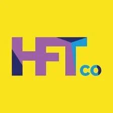Logo with stylized letters 'HFT' in purple, blue, and teal, and the word 'co' in smaller teal font on a yellow background.