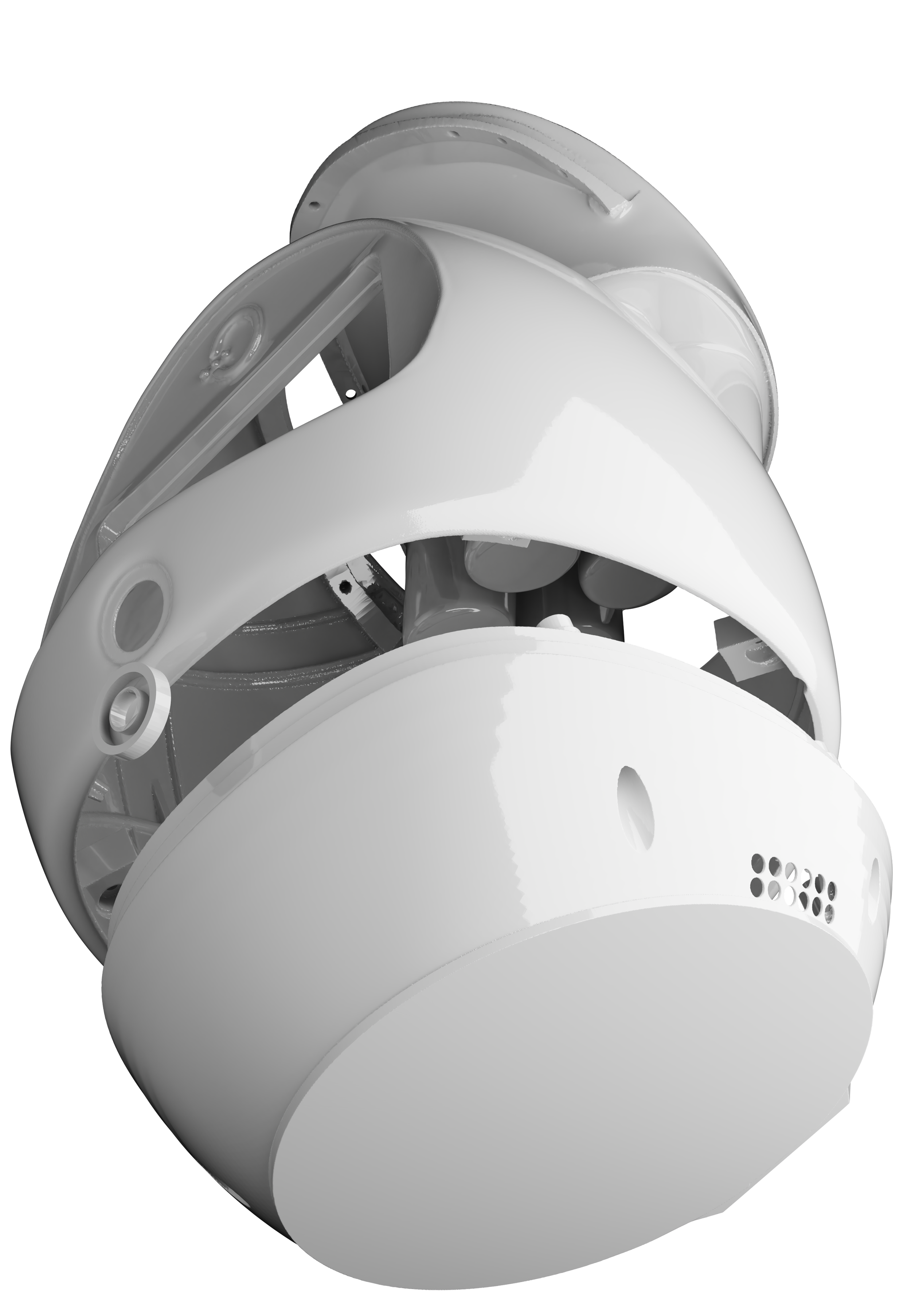 A white wireless robot vacuum cleaner with a sleek, rounded design against a black background.