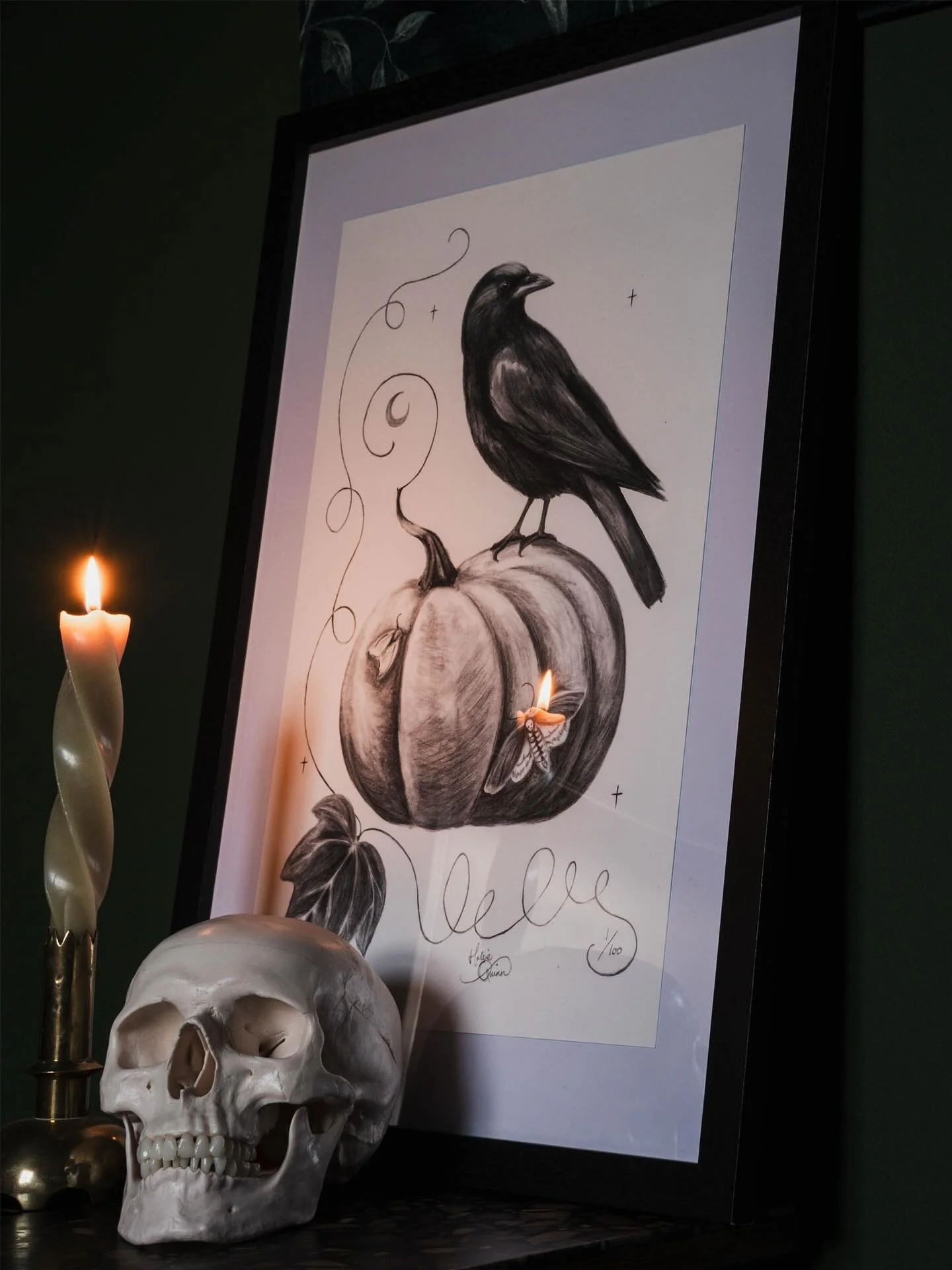 This year, I wanted to celebrate the spooky season in a new way&hellip; 🦇
Introducing the All Hallows Limited Edition print, inspired by vintage botanical illustrations and a touch of Art Deco macabre. 
Hand-drawn in charcoal, it&rsquo;s the perfect