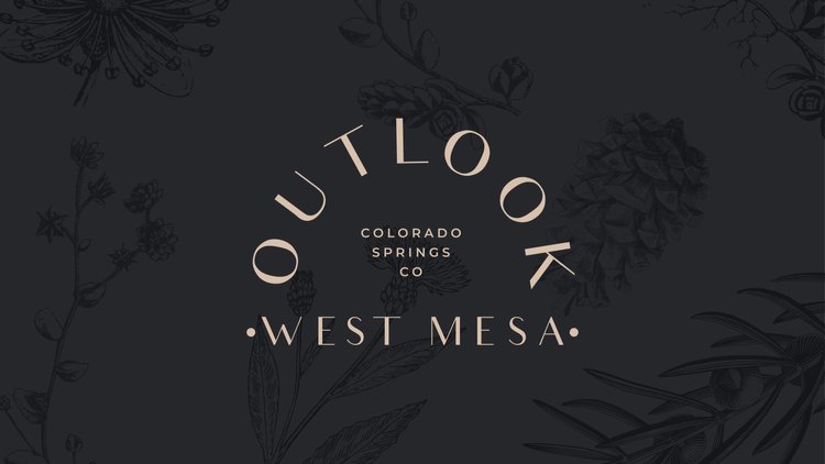 Colorado field of wildflowers with Outlook West Mesa brand badge overlay.