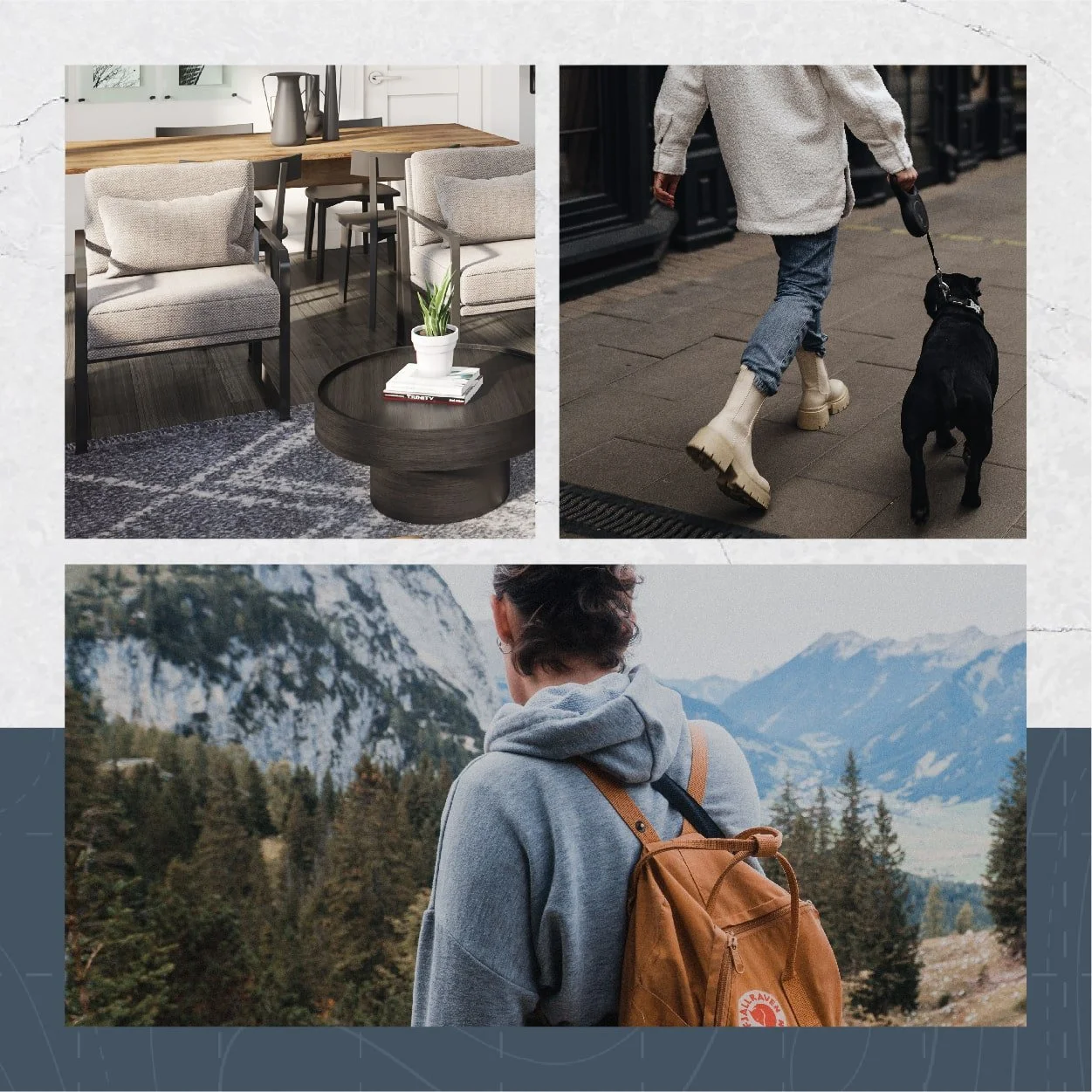 The Plaza at Pikes peak lifestyle image board with brand texture