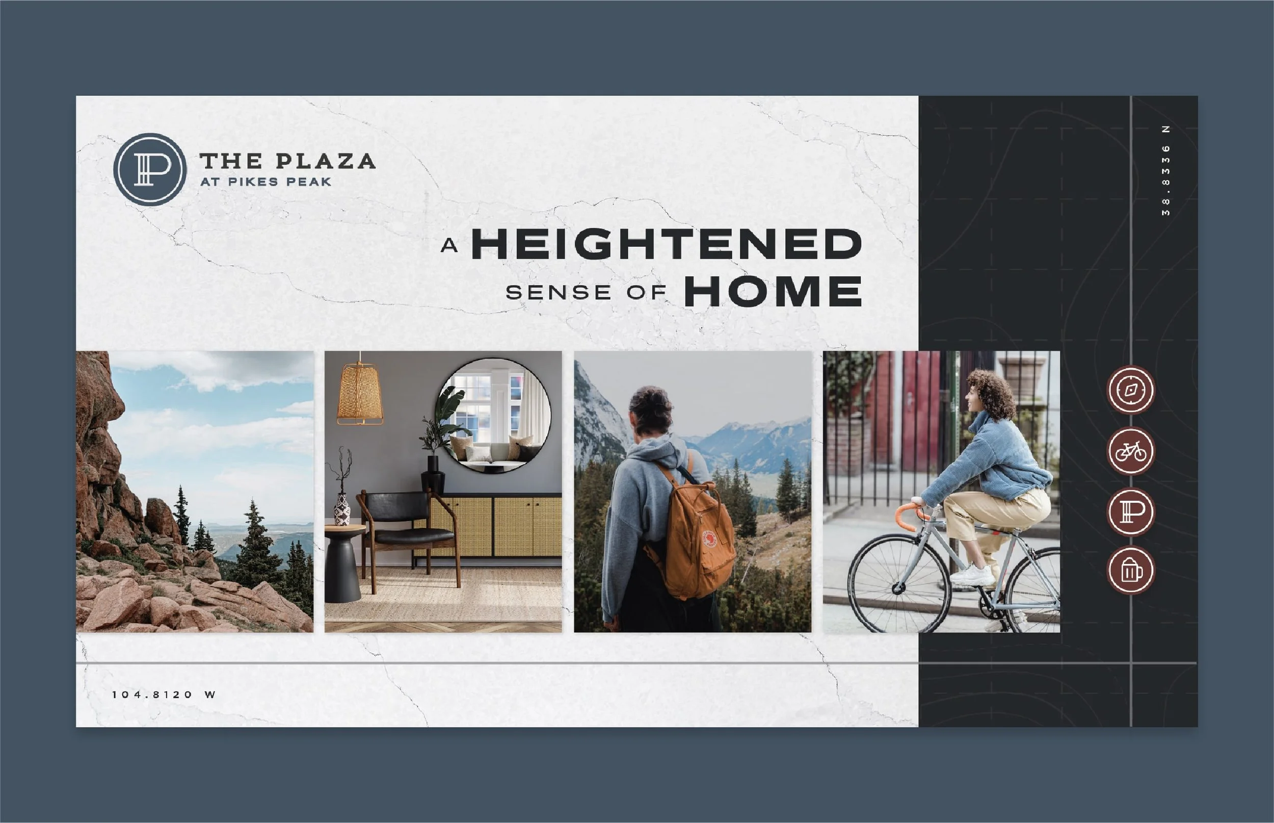 Plaza at Pikes Peak brand moodboard with lifestyle images, logo, and textures