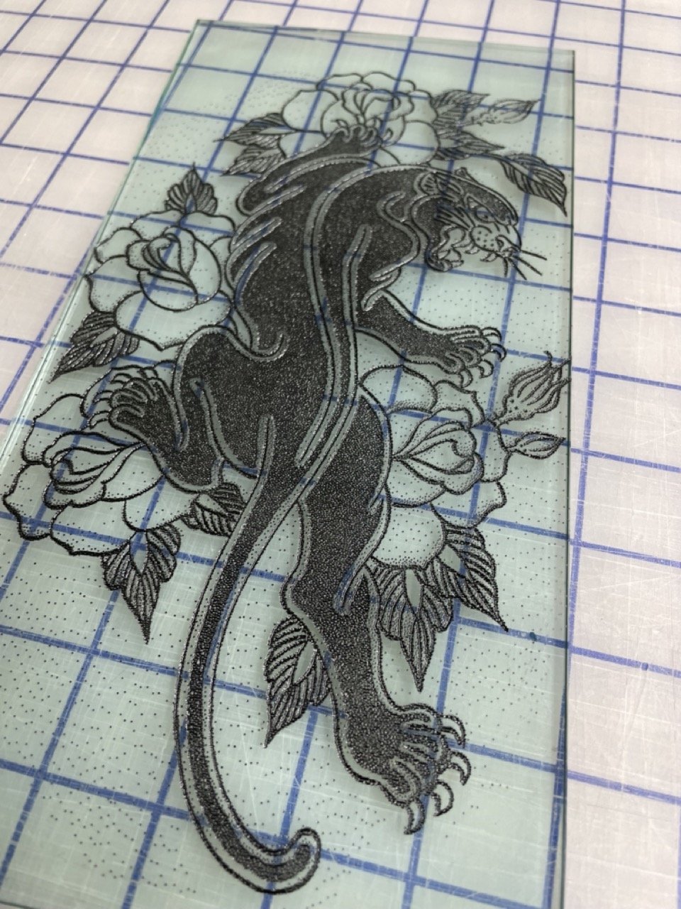 Laser Engraving on Green Glass Acrylic, Enamel Filled