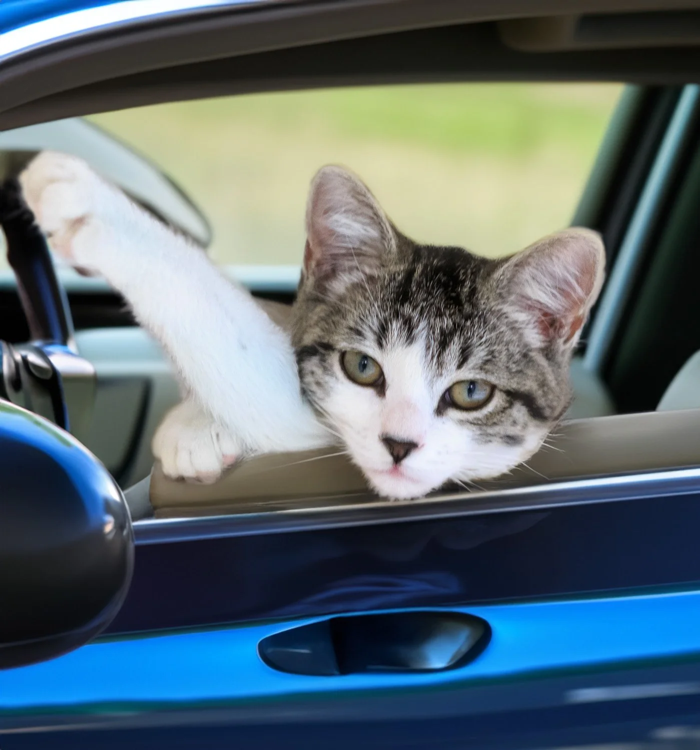 ai image of a cat driving a car