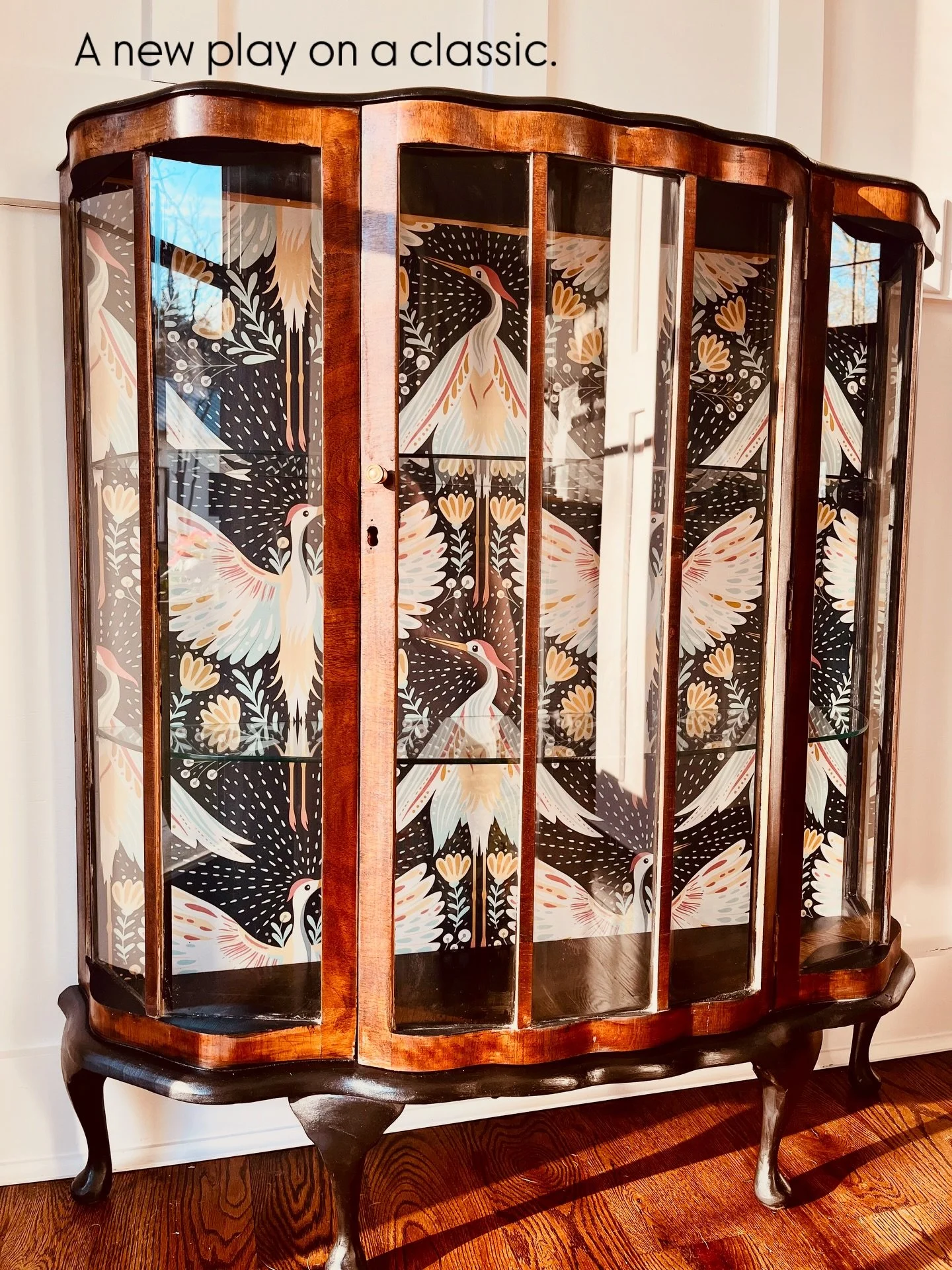 Hi everyone! It's been a while since I've shared a custom piece. This curio cabinet had a major transformation! Unfortunately, I forgot to take a before picture. I get so caught up in starting a project that documenting it often slips my mind. Origin