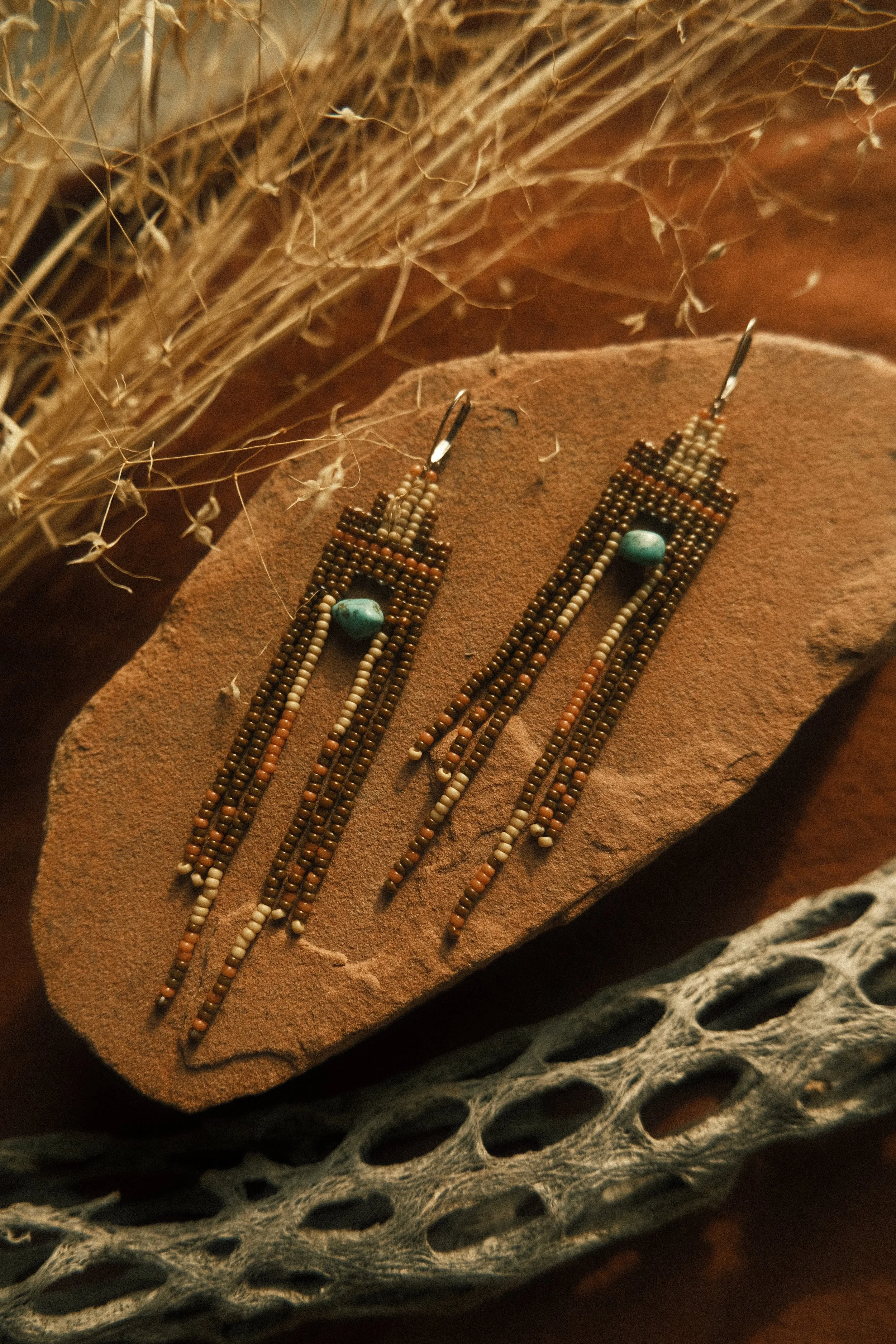 coyote crafted temple beaded fringe earrings earth (Copy)