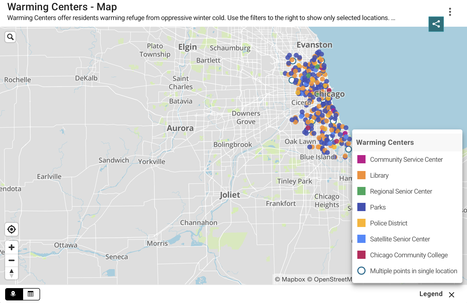 City of Chicago Warming Centers Map