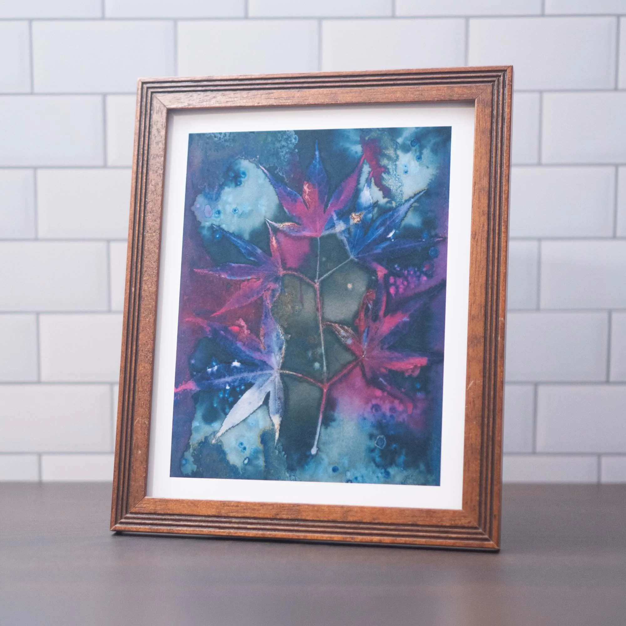 Cyanotype art print in a frame
