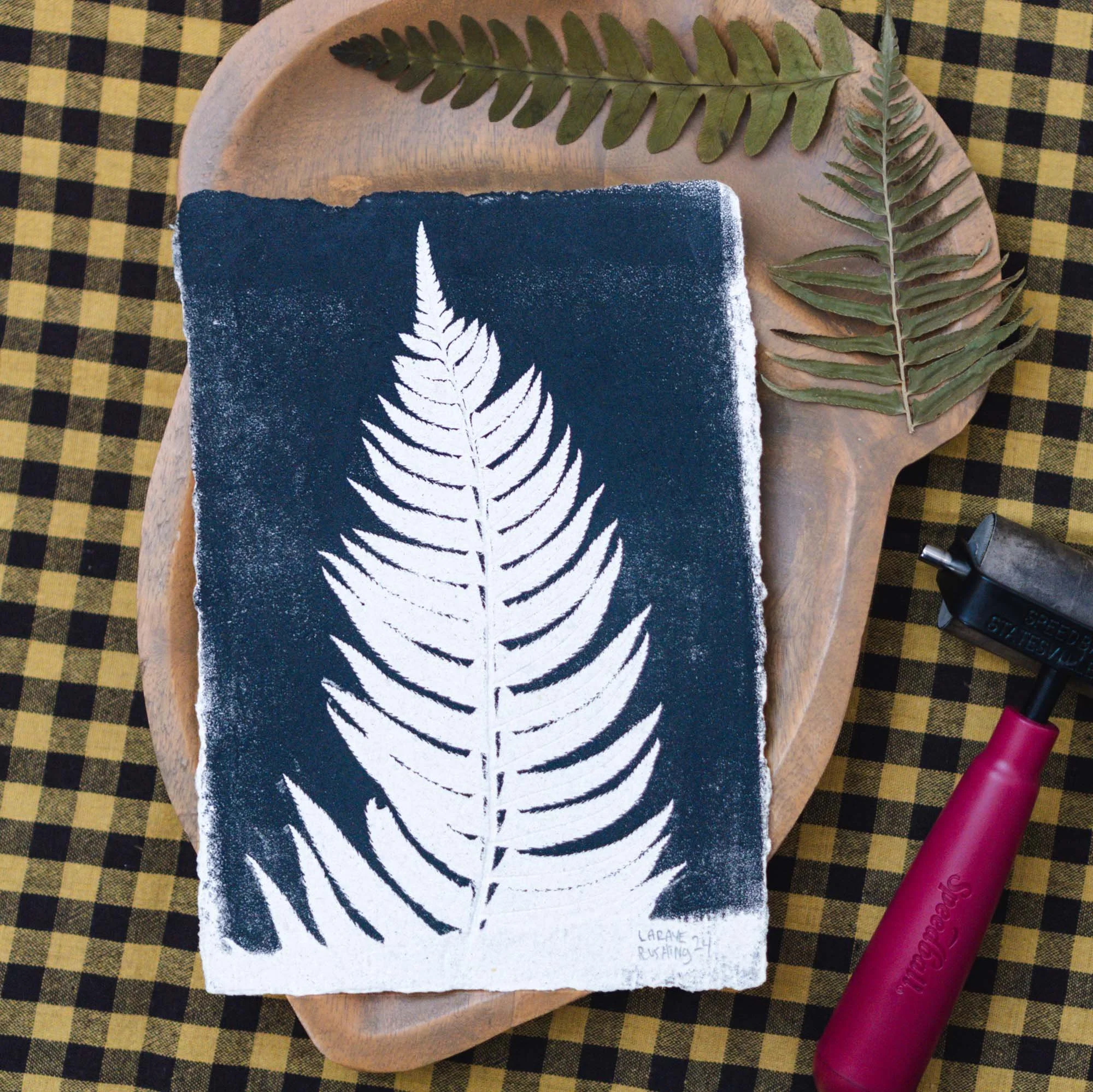 Handmade Paper Ink Fern Monoprint