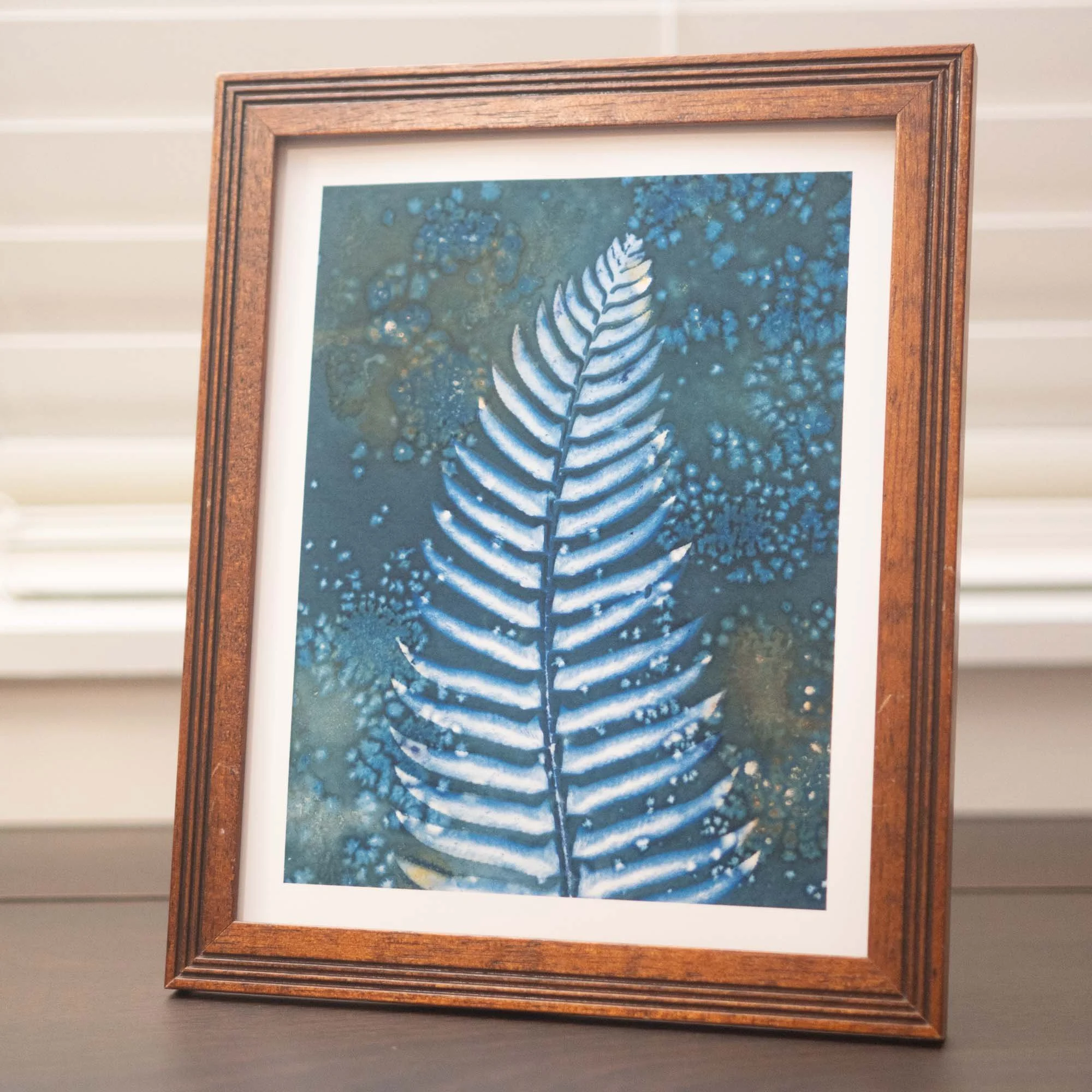 Cyanotype art print in a frame