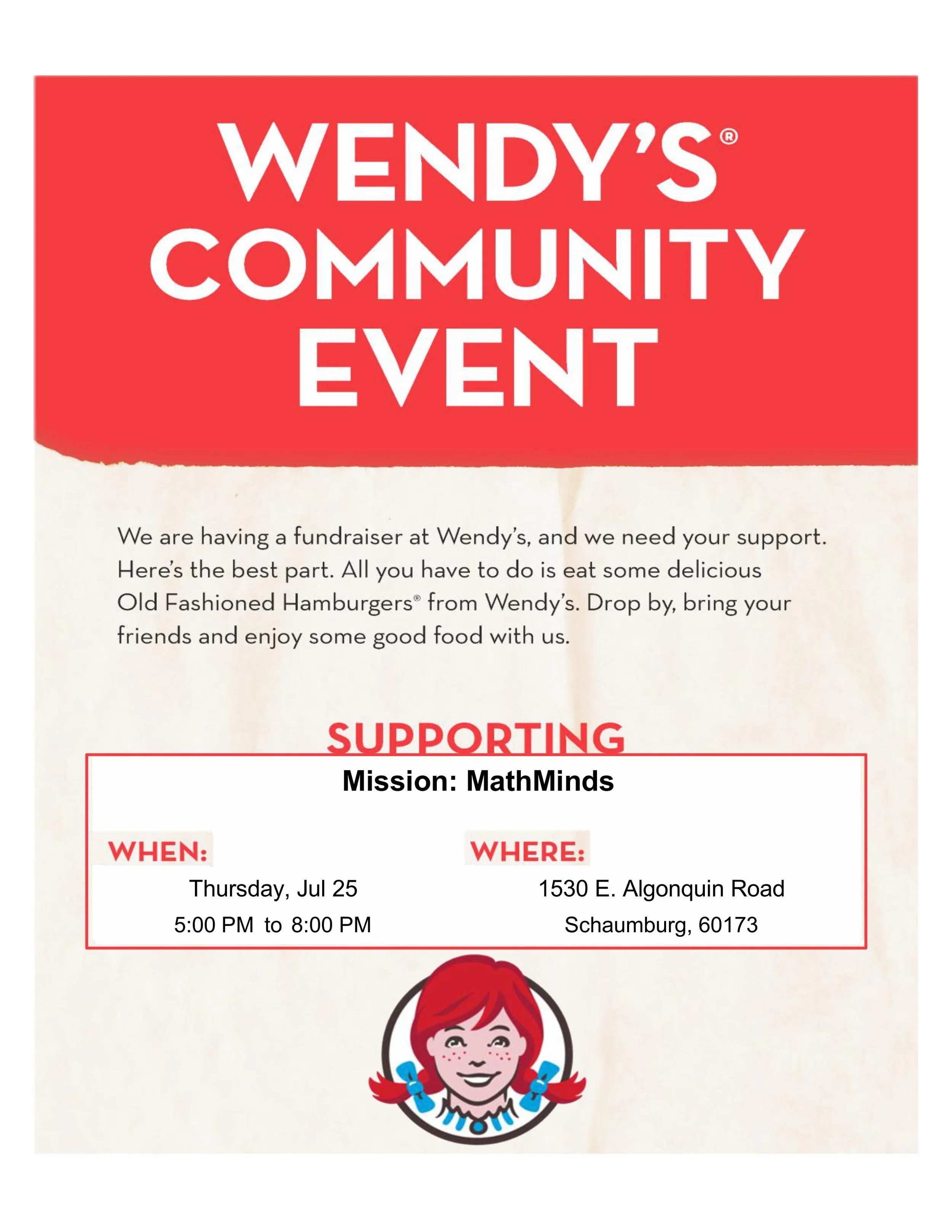 Wendy's Fundraiser — Mission:MathMinds