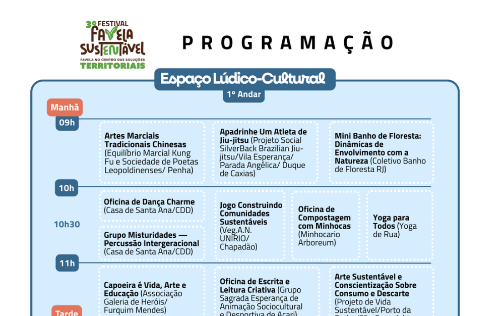 Veja a Programação do 3º Festival Favela Sustentável!