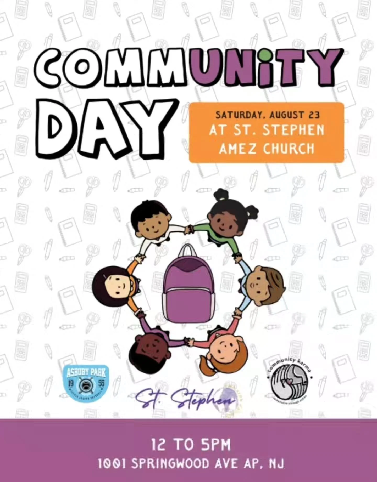 π TOMORROW is Community Day at St. Stephen AMEZ Church! Bring your family and friends for a fun-filled day π€ There will be a bounce house, games, face painting, and more!! 
π We will be distributing backpacks to all families pre-registered and wi