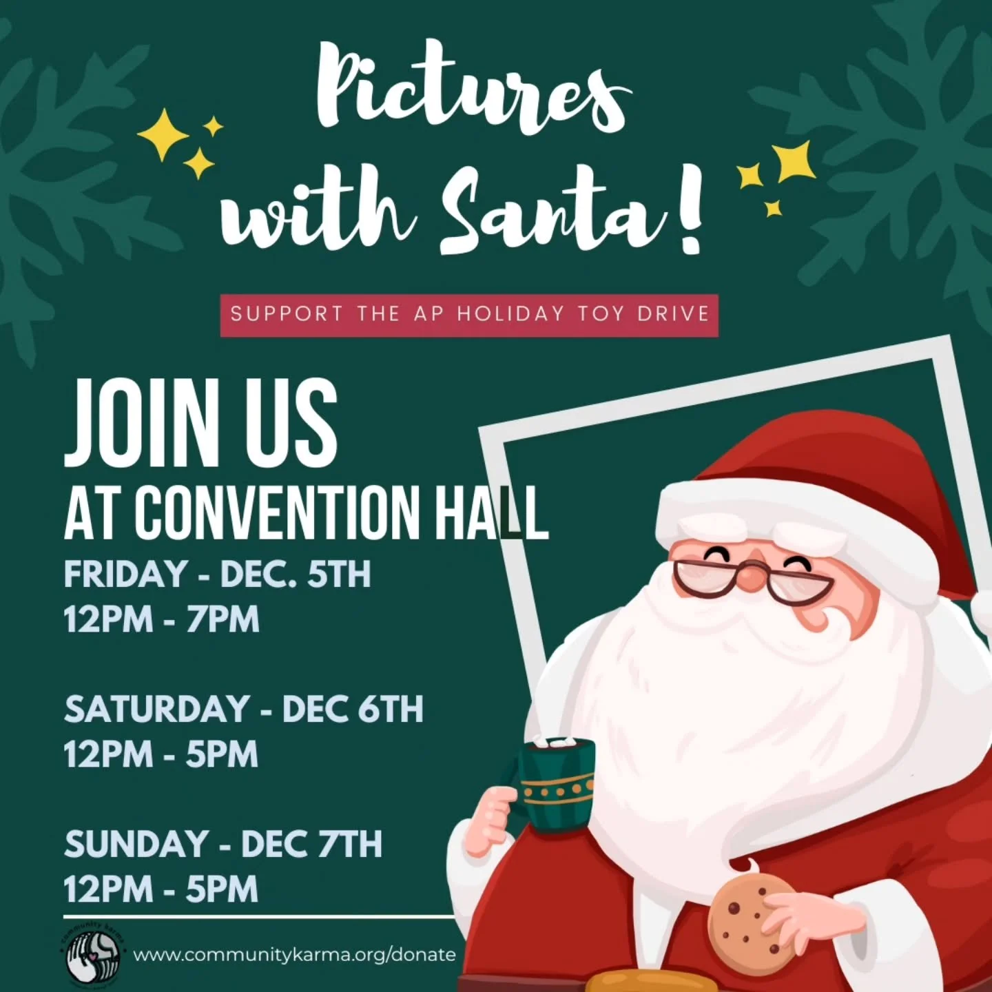Mark your calendars! Santa is back this weekend to bring your family joy 🥰 Come visit us at the Asbury Park Convention Hall Friday Dec. 5th - Sunday Dec. 7th! You can also get some holiday shopping done at the Holiday Bazaar! 🎁

Community Karma &qu