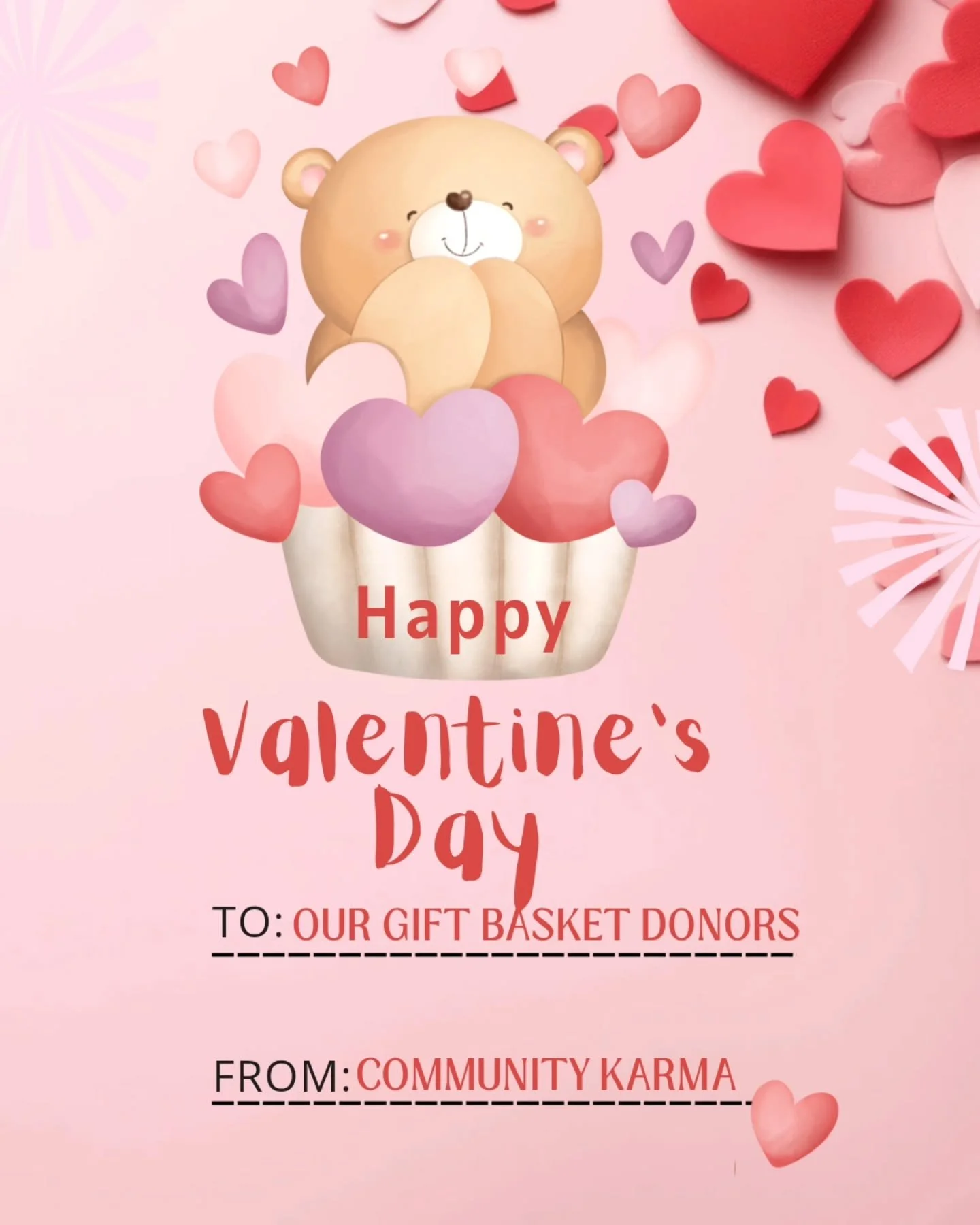Happy Valentine's Day to some of our favorite partners that donated to our gift baskets. Community Karma would not have been able to raise as much as we did last year without you. Thank you for giving and loving the community the way you do. Sending 