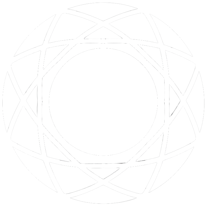 Black and white geometric circular pattern with interwoven lines forming a symmetrical design.