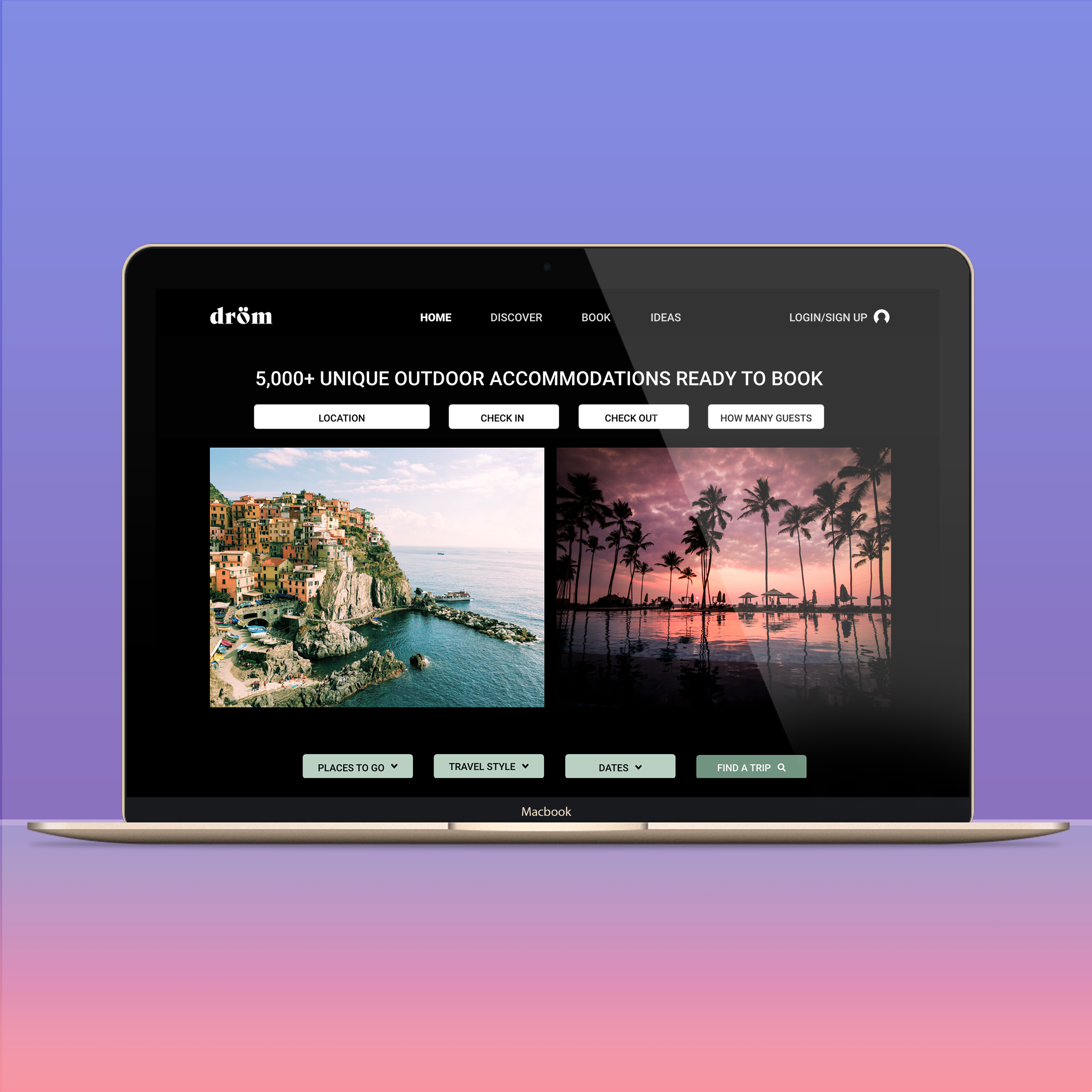 Mockup of a travel website designed by Chris Olson