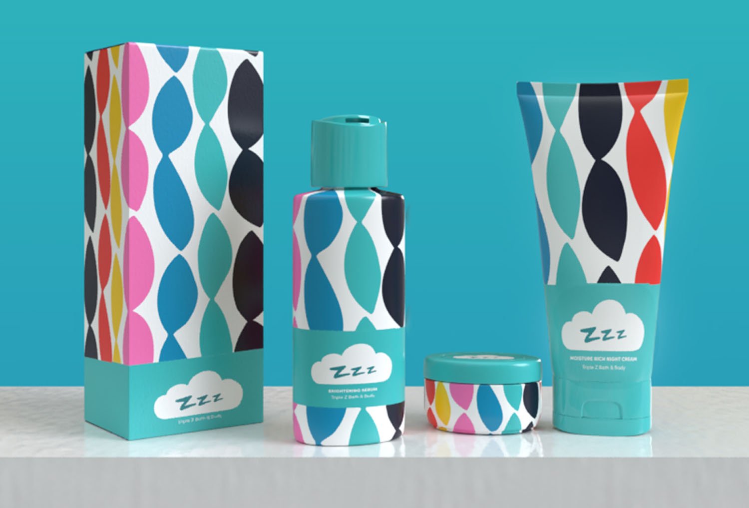 Mockup of packaging for a beauty brand designed by Chris Olson.