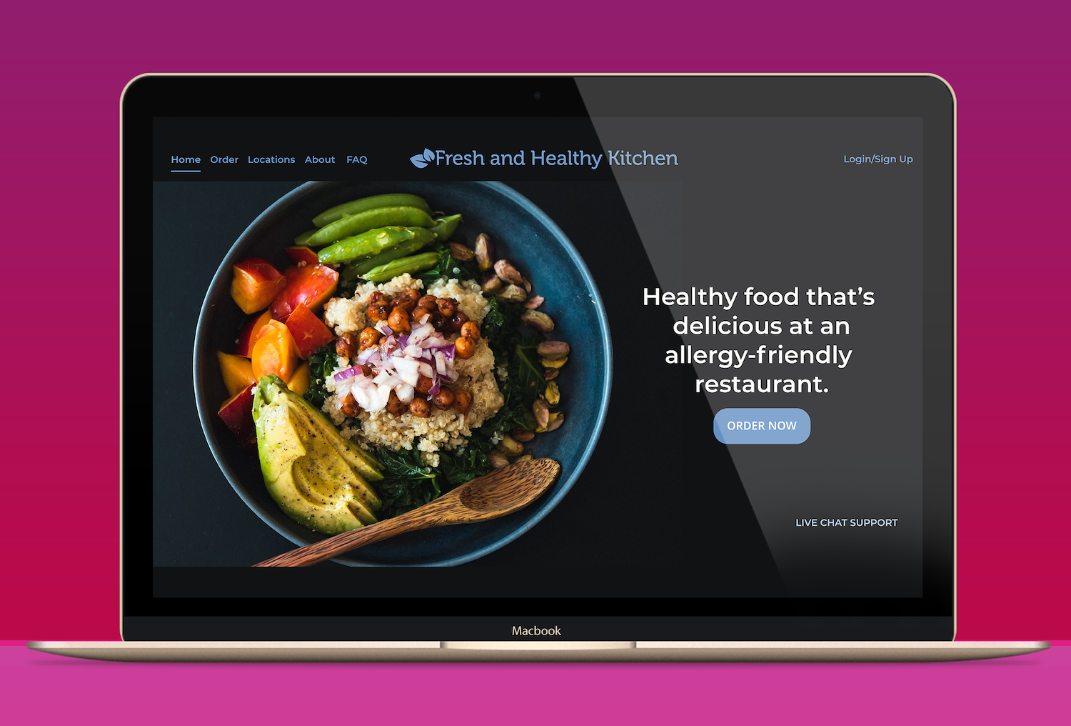 Mockup of a restaurant website designed by Chris Olson.