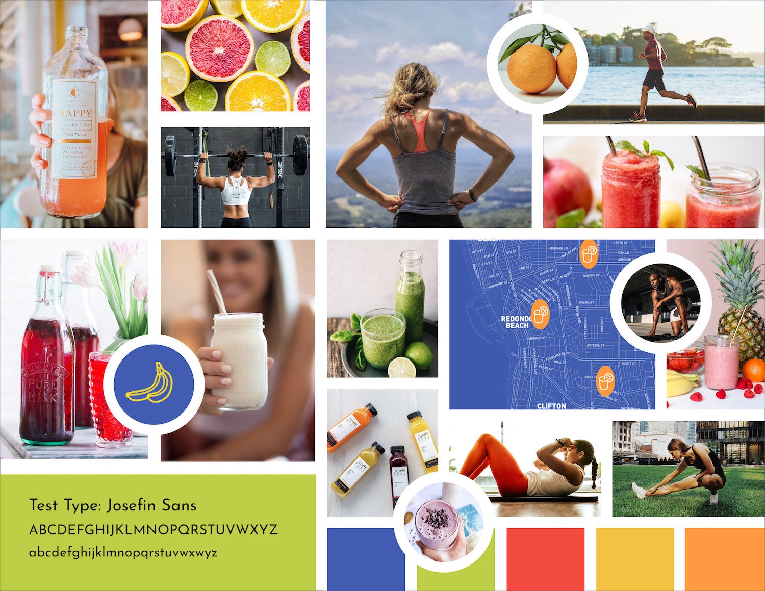 Brand strategy mood board for a juice bar for athletes by Chris Olson