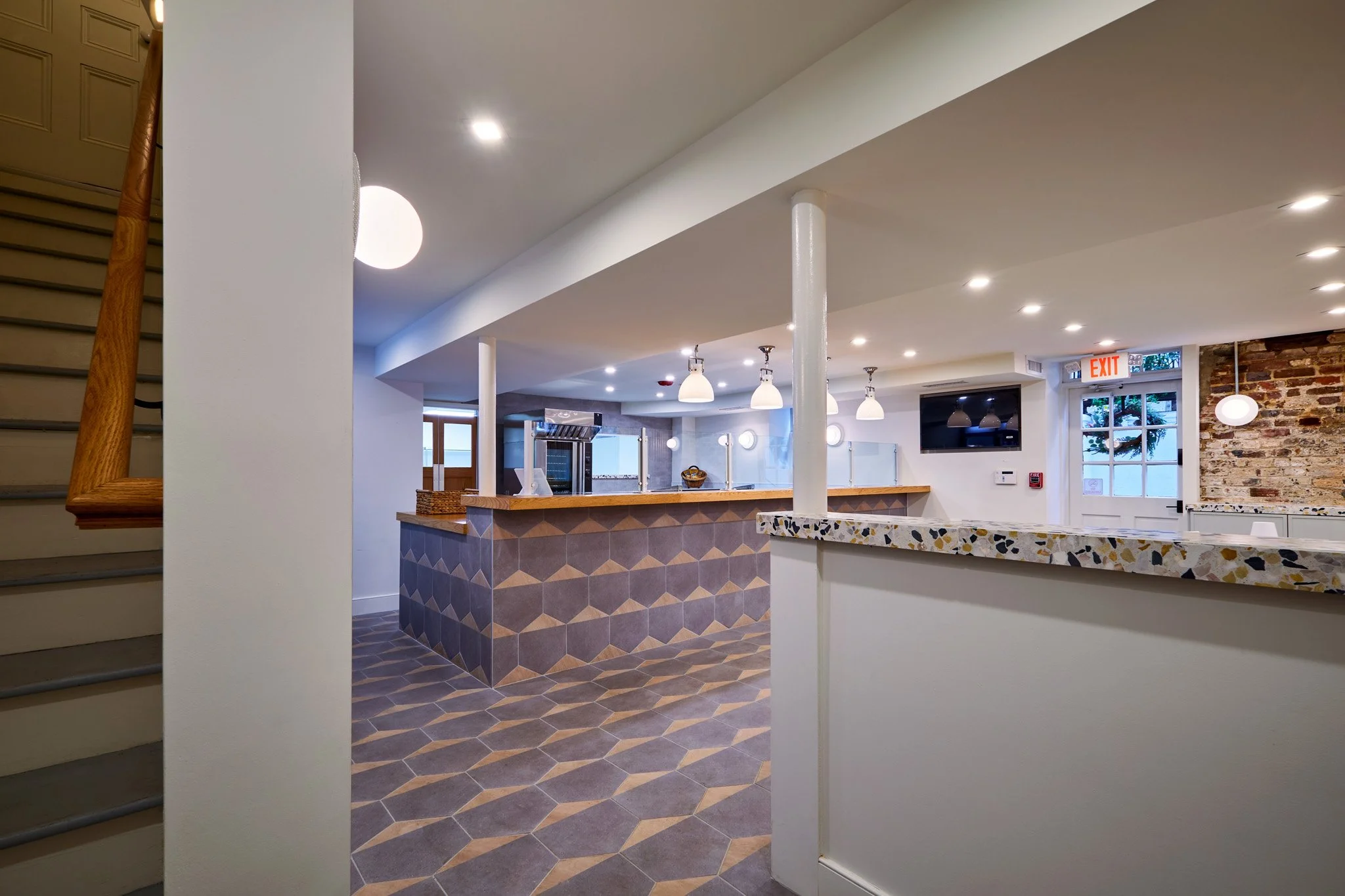 Interior of Haute Dog, a gourmet hot dog restaurant in Haddonfield, NJ, designed by Benita Cooper, award-winning architect serving South Jersey and Philadelphia.