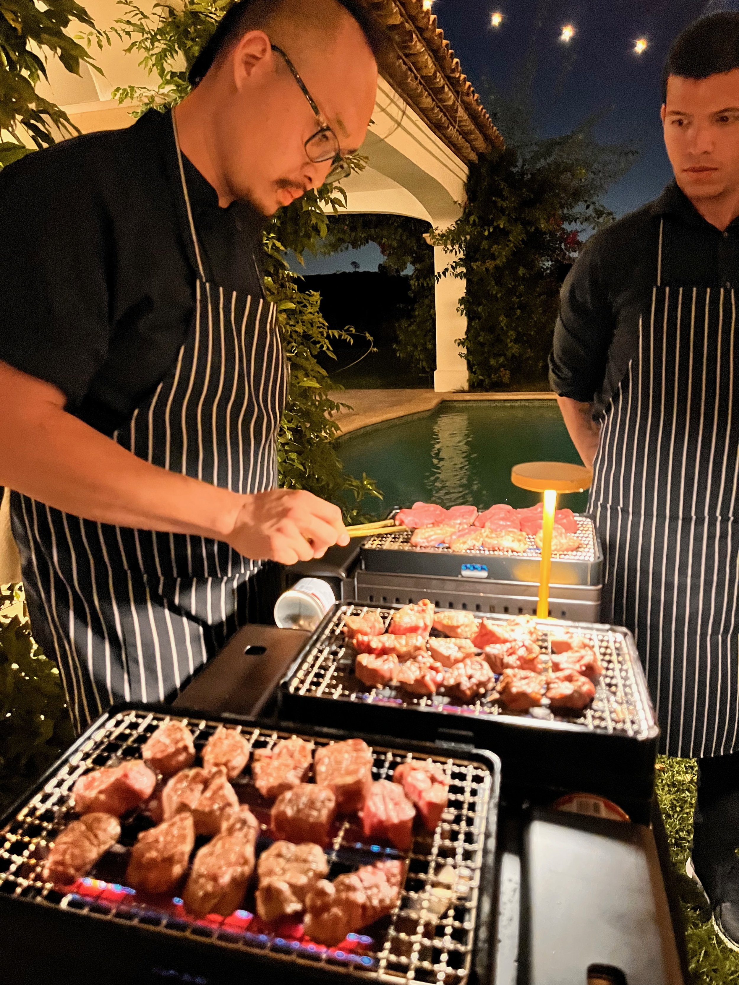 Tabletop omakase Korean BBQ service by Chef John Bach, featuring live grilling and premium cuts at a private event in Los Angeles