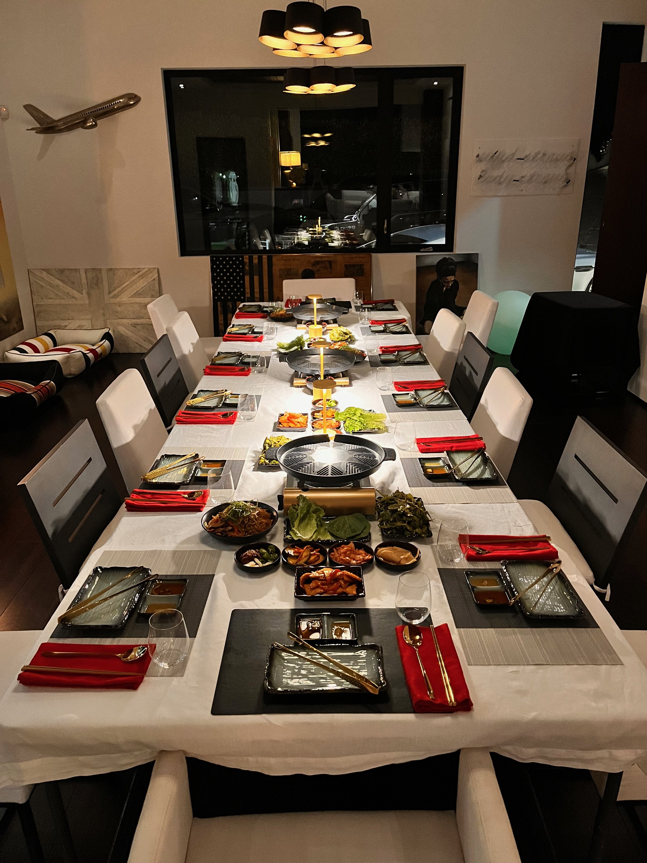 Signature Korean BBQ catering service by Seoul Food at a private celebrity residence in Los Angeles, featuring live grilling and curated menus