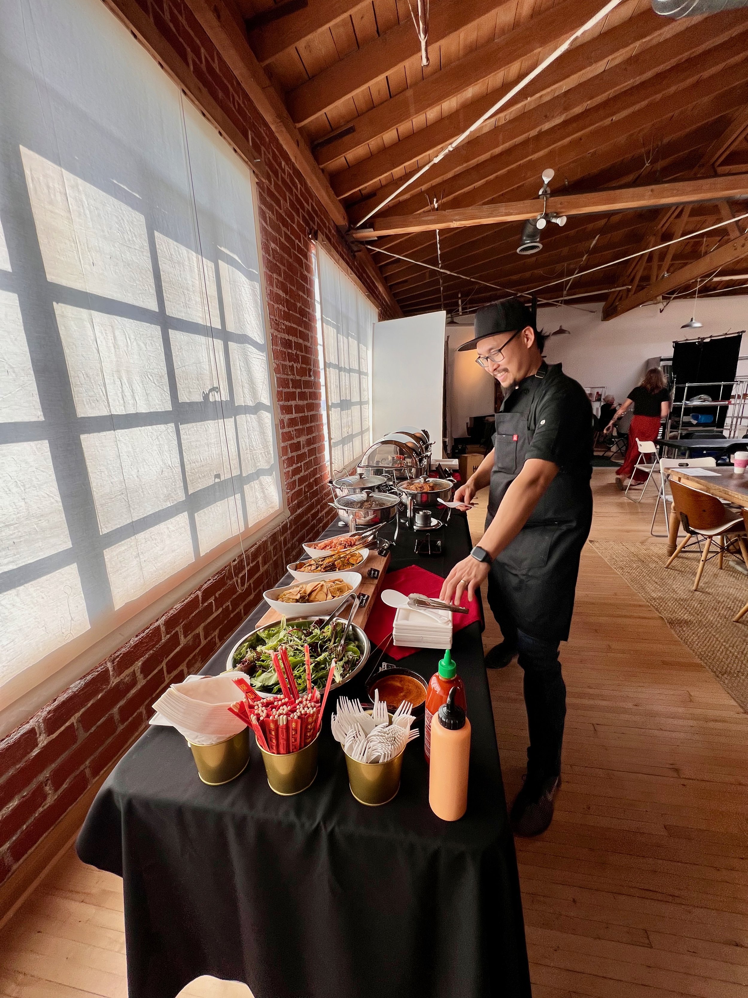 Korean barbecue buffet setup for corporate catering event featuring full-service staff and premium menu in Southern California