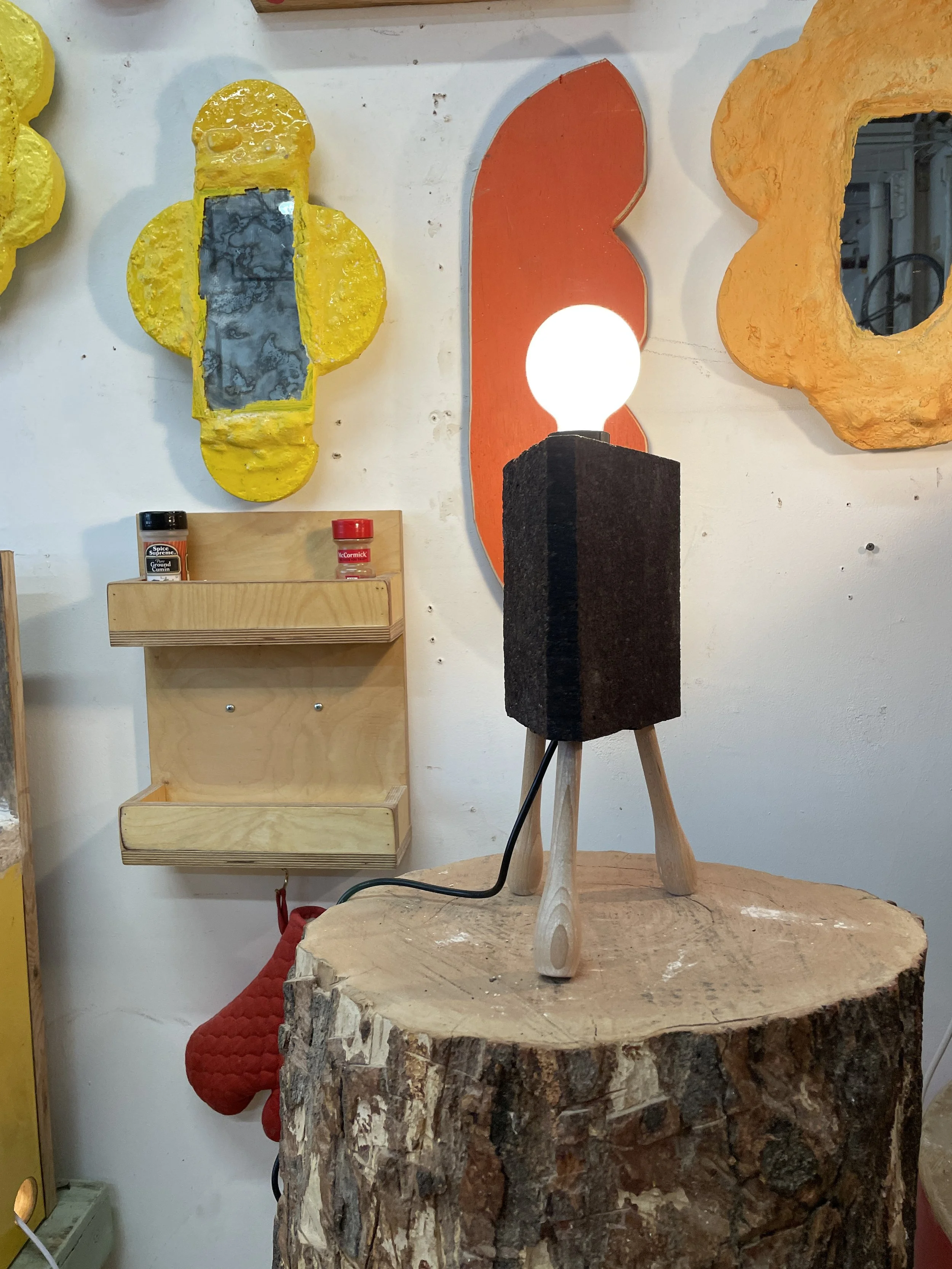 Block Light - reclaimed cork, recycled balustrades