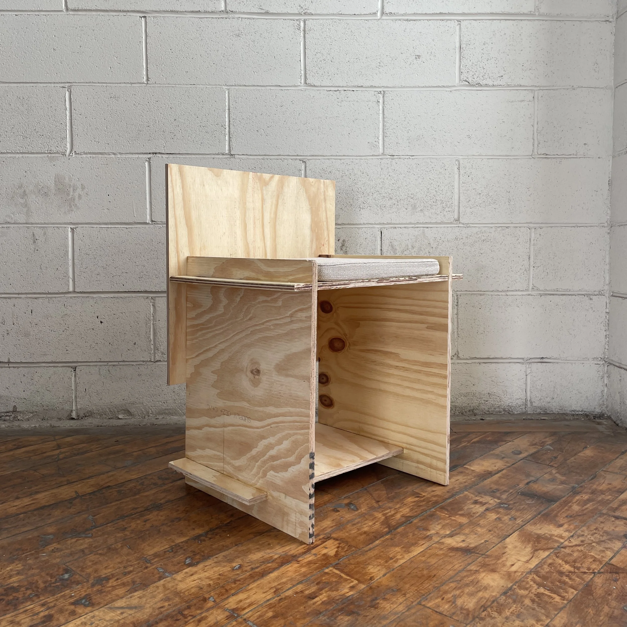 Untitled Chair No. 1 - recycled plywood, deadstock fabric