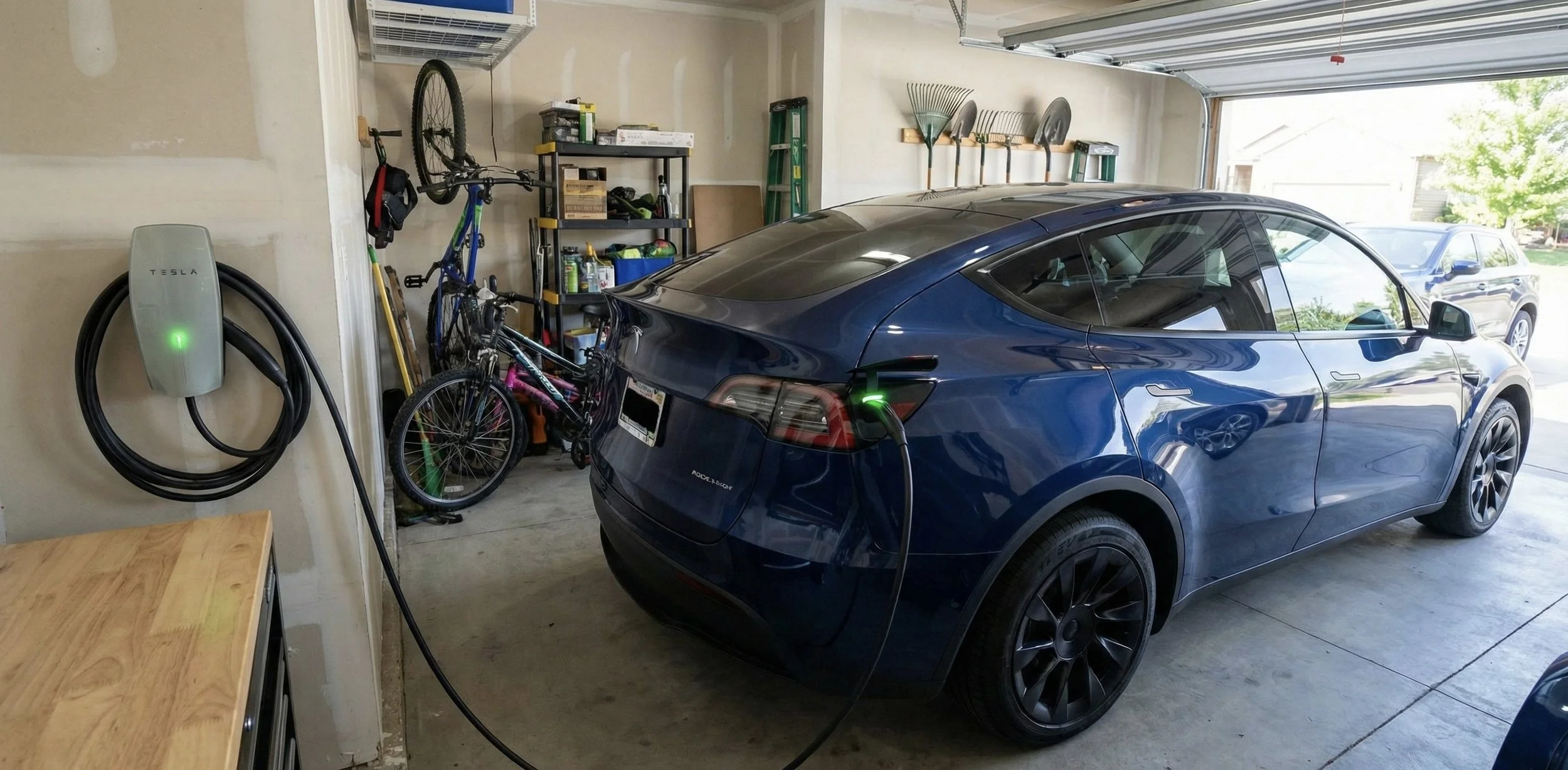 electric vehicle charging in home's garage from ev charger