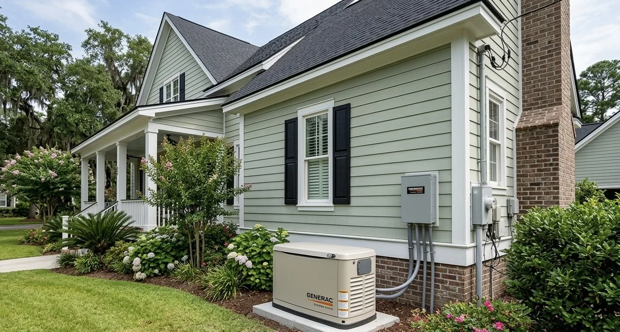 A house in Greenville South Carolina with backup generator installed outside