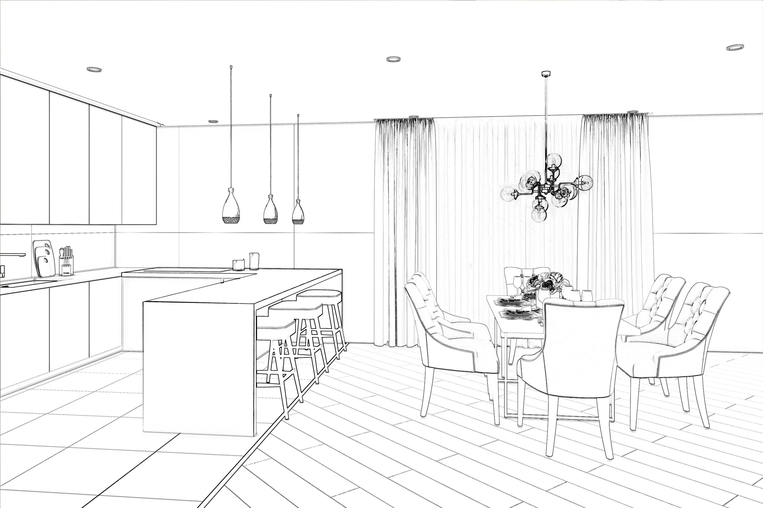 3D drawing of the kitchen