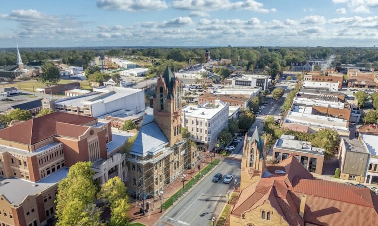 ariel image of a city anderson in south carolina