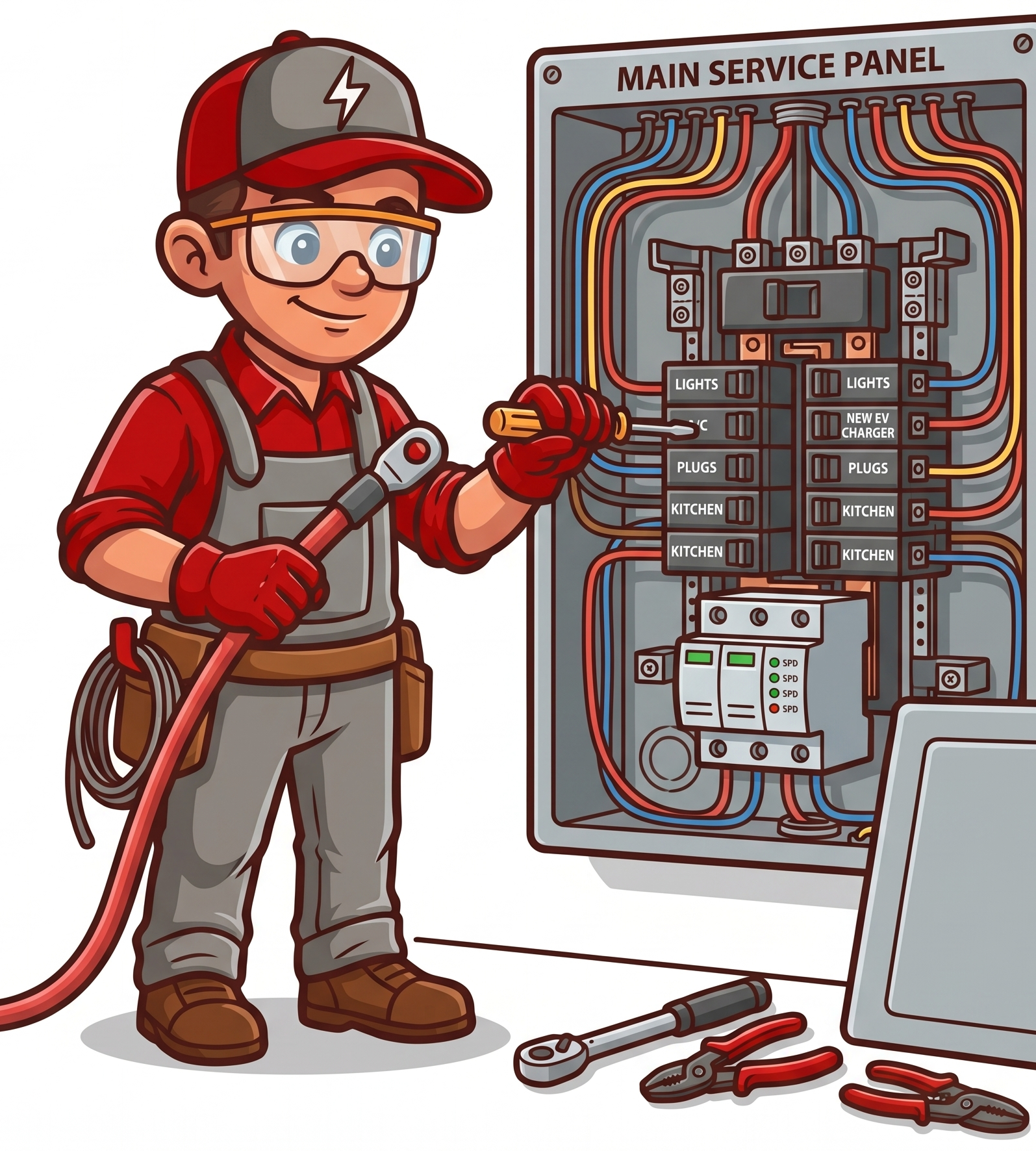 Electrician upgrading electrical panel in Greenville, SC