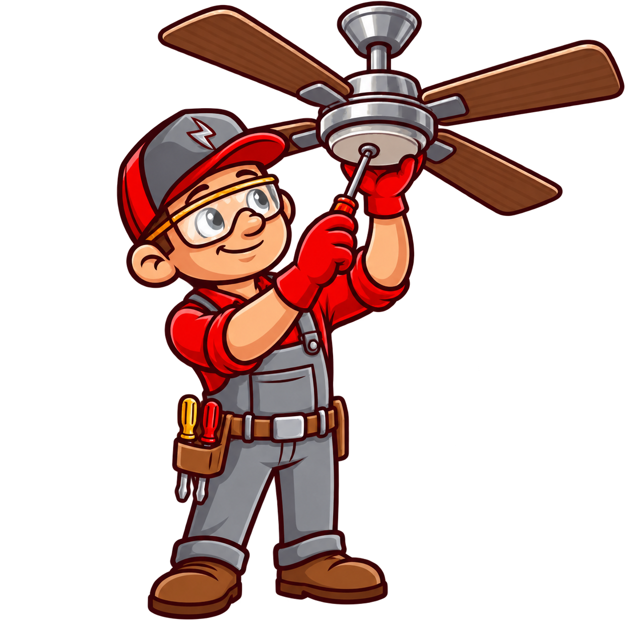 Electrician inspecting ceiling fan