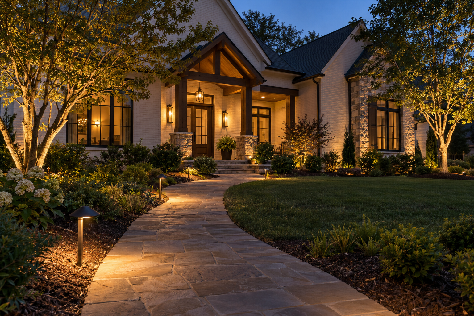 Outdoor lighting installation in Greenville