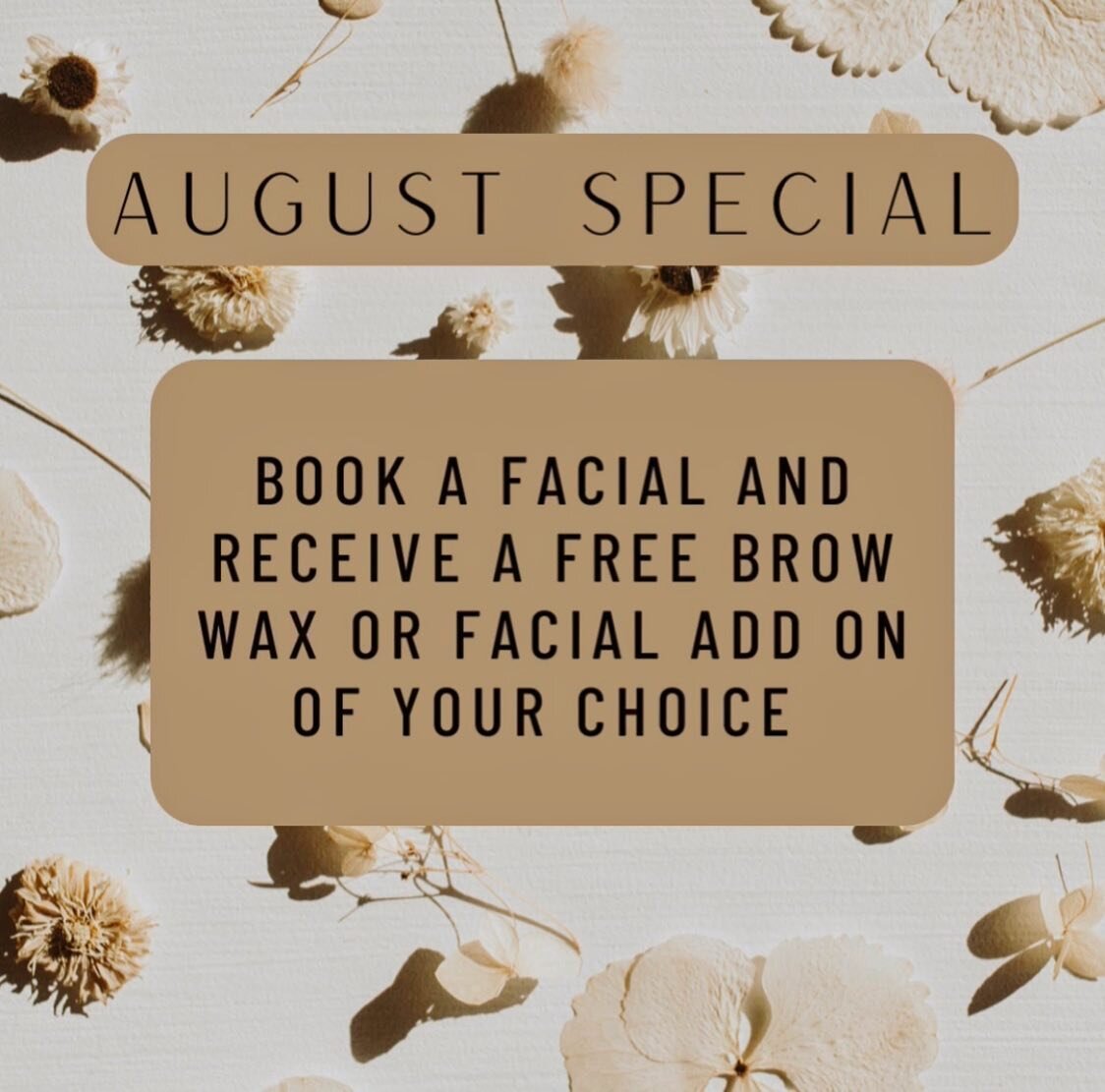 august special🖤 

Book a facial and receive a free brow wax or facial add on of your choice!

#cedarcity#esthetician#facials#aesthetician#southernutah#skincare#licensedesthetician#utah#facialtreatment#waxing#skincareproducts#beforeandafter#glowing#l