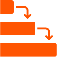 Flowchart showing three steps with arrows pointing down from a small box to a larger box and then to an even larger box.