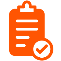 Orange clipboard icon with a checkmark