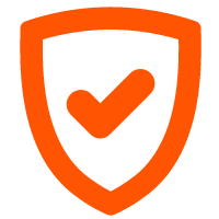 An orange shield icon with a check mark inside.