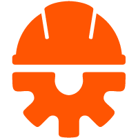 Icon combining a hard hat and a gear