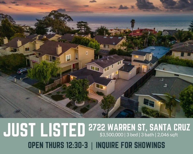 This beach house compound is situated just a few short blocks from 26th Ave beach access and East Cliff Dr, and a short stroll to local shops and restaurants. The 3br/3ba+office main house and fully permitted 1br/1ba ADU are designer-done with a priv