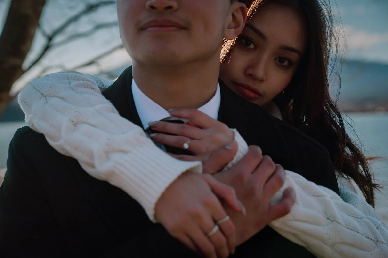 Winter Kawaguchiko proposal with clear Mt. Fuji view