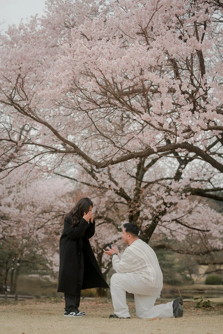 Cherry blossom proposal photoshoot in Tokyo