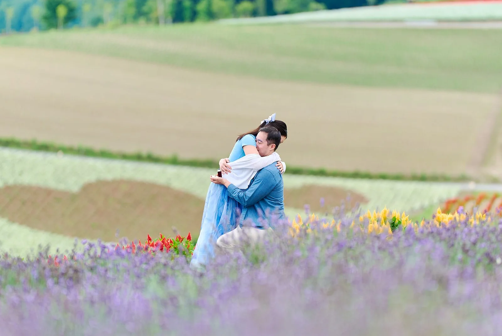 Proposal photoshoot at Shikisai-no Oka — summer flower field