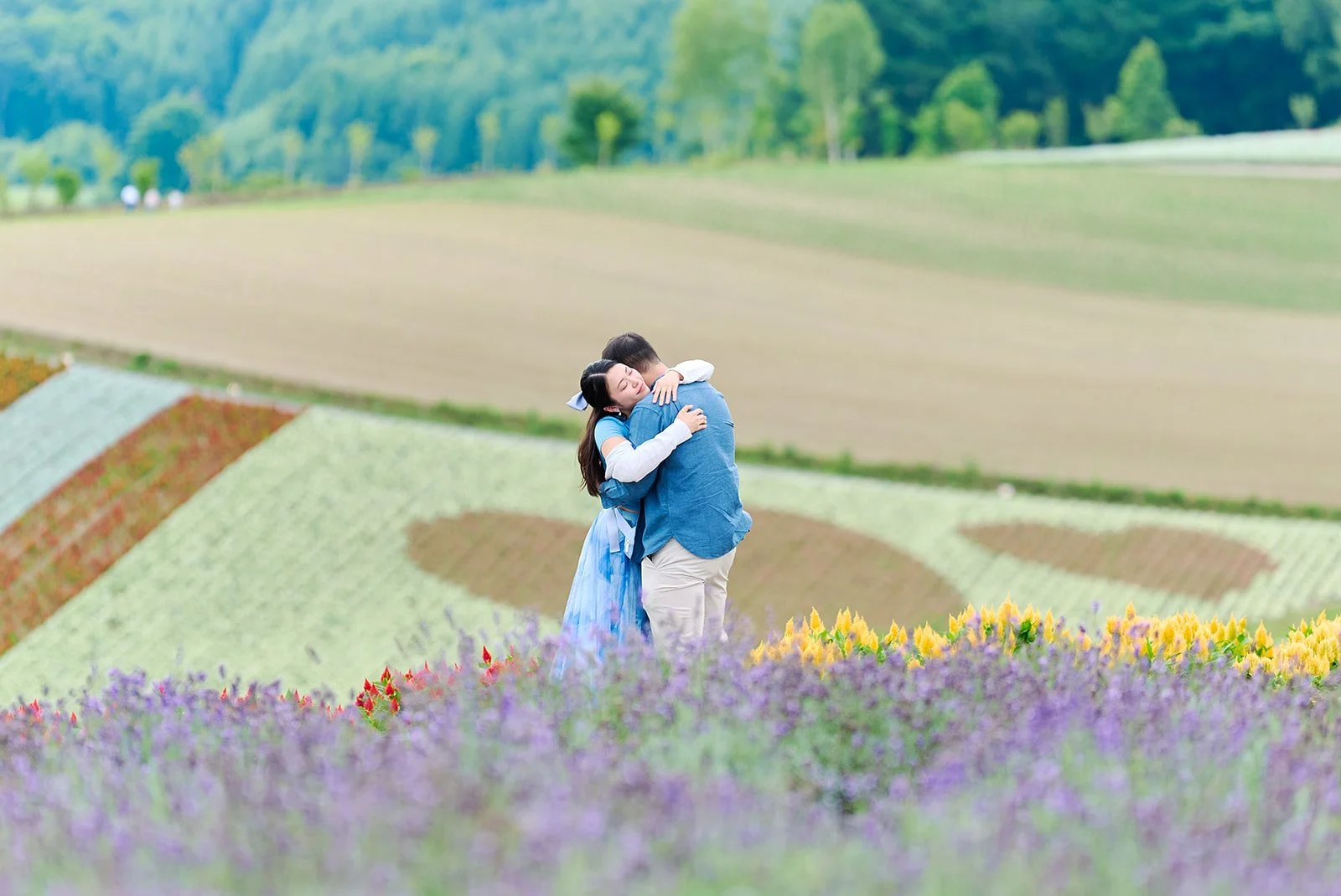 Proposal photoshoot at Shikisai-no Oka — summer flower field