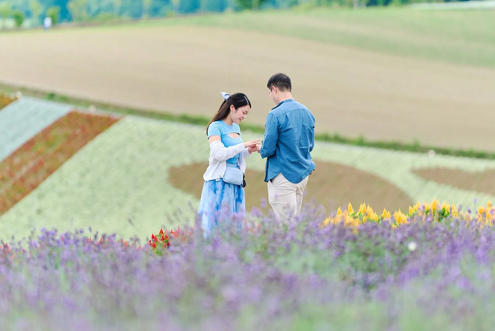 Proposal photoshoot at Shikisai-no Oka — summer flower field